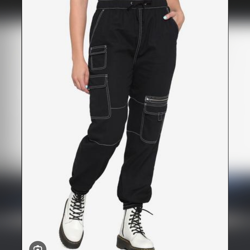 HT Denim Black Contrast Stitch Cargo Jogger Pants Plus 3 3x 22